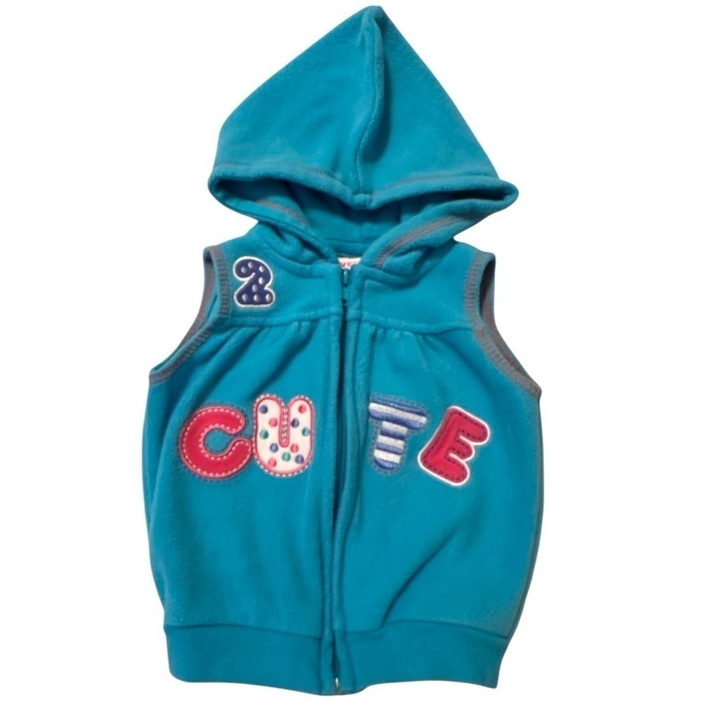 Vintage Weeplay Fleece "2 Cute” Hooded Vest 6-9 Months Turquoise Blue